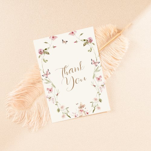 Bunny Pink Floral Girl Baby Shower Thank You Card