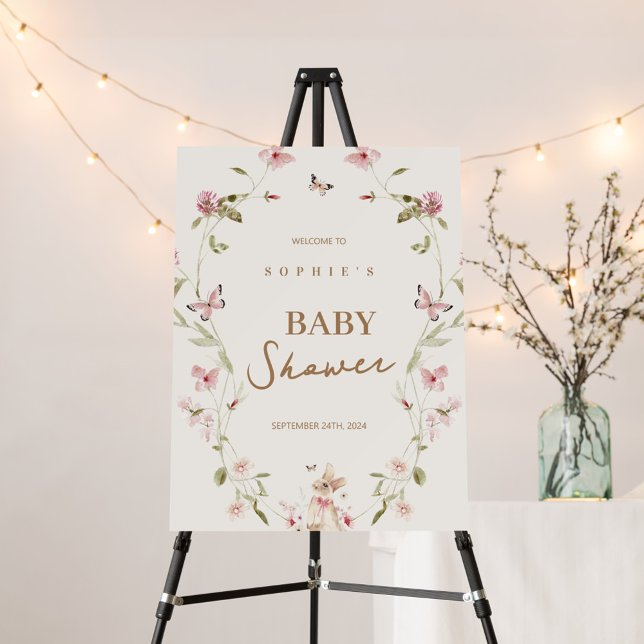 Bunny Pink Floral Girl Baby Shower Welcome Sign (Creator Uploaded)