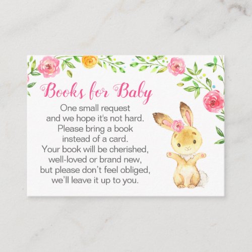 Bunny Pink Floral Girl Books for Baby Book Request Enclosure Card