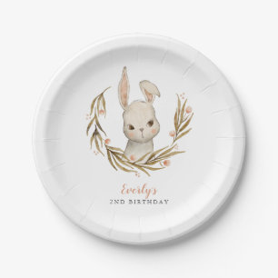 Bunny Pink Floral Kids Birthday Party Paper Plates