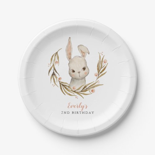 Bunny Pink Floral Kids Birthday Party Paper Plates