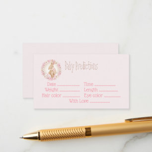 Bunny Pink Girl Baby Shower Baby Predictions Card