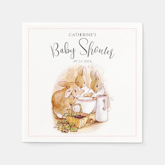 Bunny Pink Girl Baby Shower Napkins (Front)