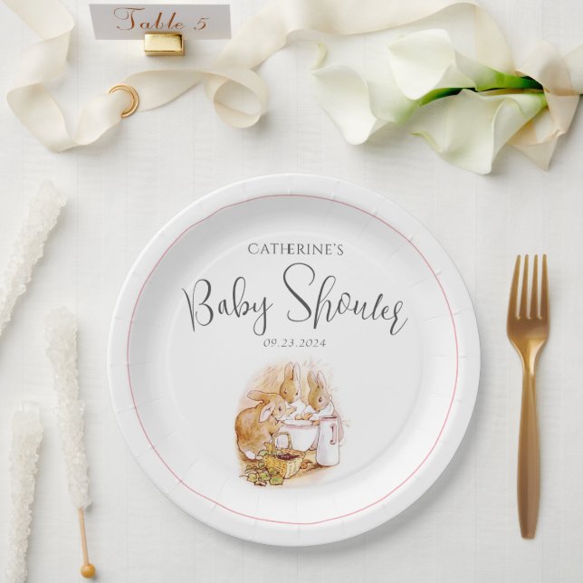Bunny Pink Girl Baby Shower Paper Plates (Wedding)