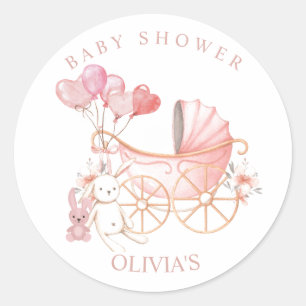 Bunny Pink Girl Baby Shower Party Classic Round Sticker