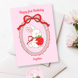 Bunny Pink Happy Birthday Card