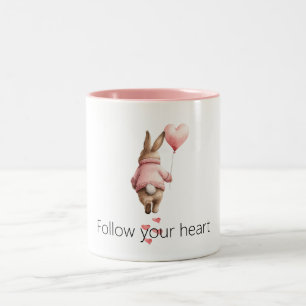 Bunny Pink Heart Balloon Two-Tone Coffee Mug