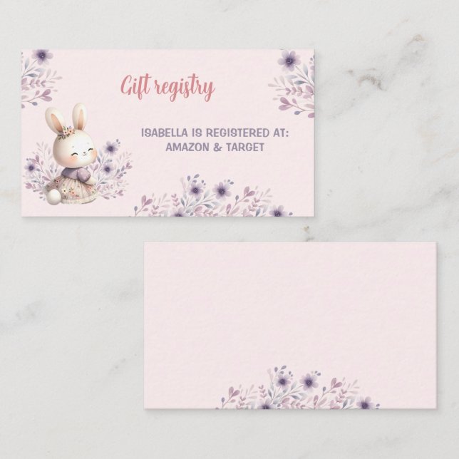 Bunny Pink Purple Baby Shower Gift Registry Card (Front/Back)