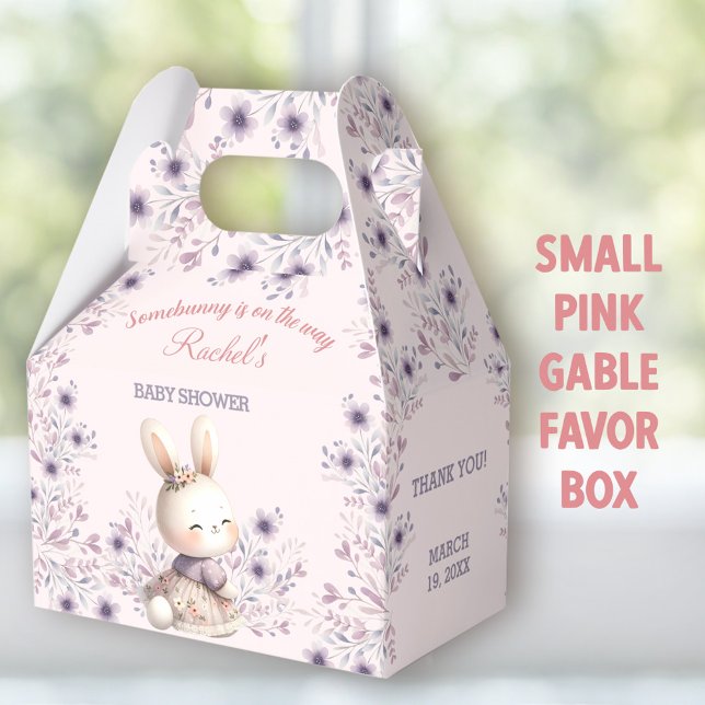 Bunny Pink Purple Floral Spring Girl Baby Shower Favor Boxes (Easter Bunny pink small Gable Favor Boxes - You can choose from 3 sizes of these gable favor boxes.)