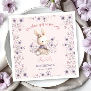 Bunny Pink Purple Floral Spring Girl Baby Shower Napkins