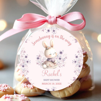 Bunny Pink Purple Spring Floral Girl Baby Shower Classic Round Sticker