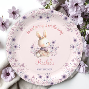 Bunny Pink Purple Spring Floral Girl Baby Shower Paper Plates