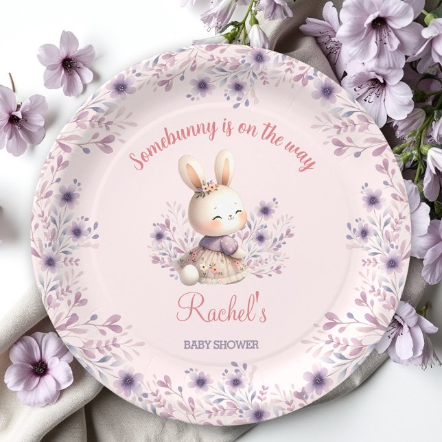 Bunny Pink Purple Spring Floral Girl Baby Shower Paper Plates (Bunny Pink Purple Spring Floral Girl Baby Shower Paper Plates)