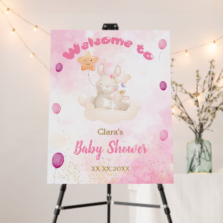 Bunny Pink Watercolor Baby Shower Welcome Sign