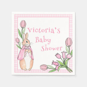 Bunny Pink White Plaid Baby Shower Napkins