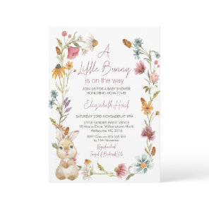 Bunny Pink Wildflowers Wreath Baby Shower  Invitation