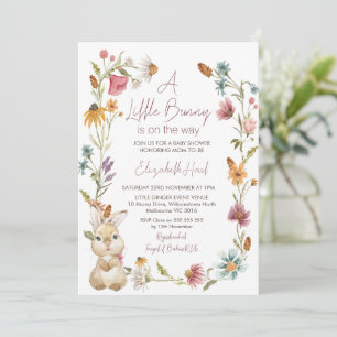 Bunny Pink Wildflowers Wreath Baby Shower Invitation