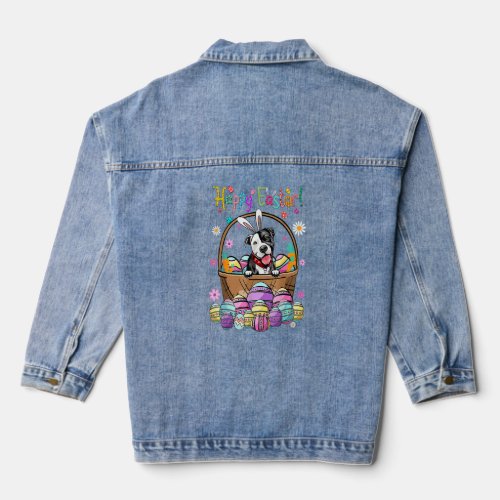 Bunny Pit Bull Dog Happy Easter Day With Easter Eg Denim Jacket