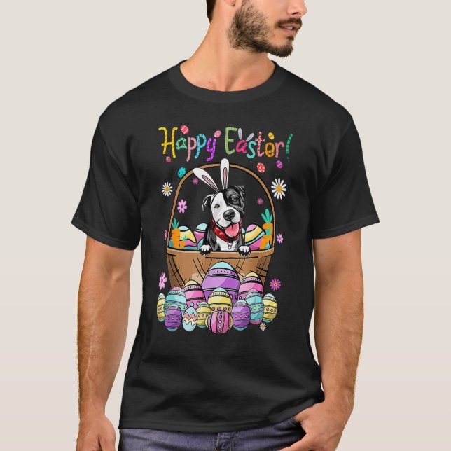 Bunny Pit Bull Dog Happy Easter Day With Easter Eg T-Shirt (Front)