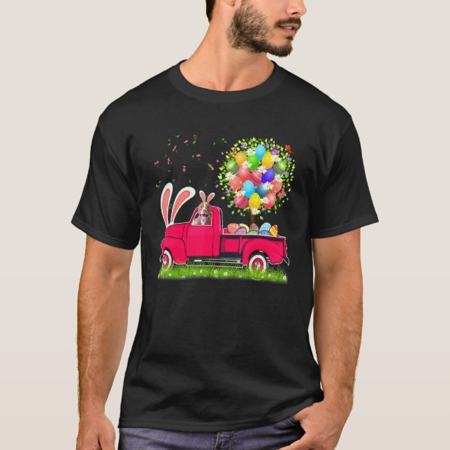 Bunny Pit Bull Happy Easter Eggs Tree T-Shirt (Front)