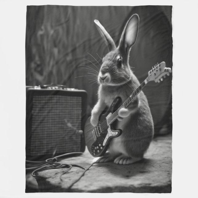 Bunny Playing a Guitar Fleece Blanket (Front)