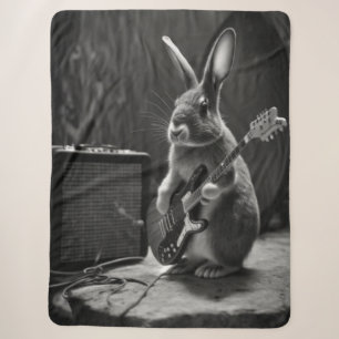 Bunny Playing a Guitar Sherpa Blanket