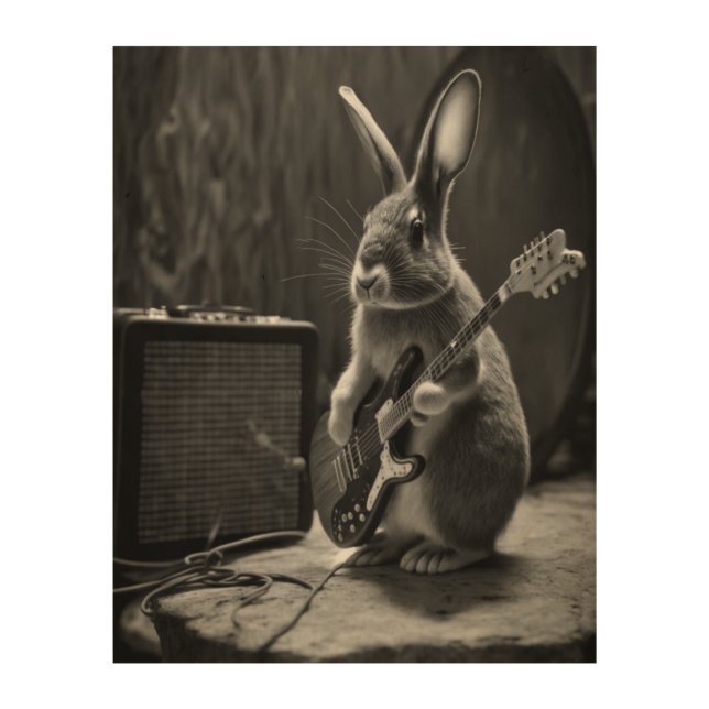 Bunny Playing a Guitar Wood Wall Art (Front)