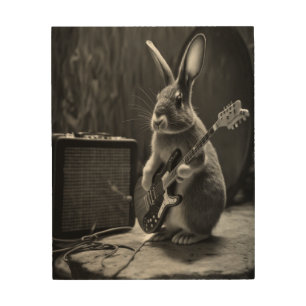 Bunny Playing a Guitar Wood Wall Art