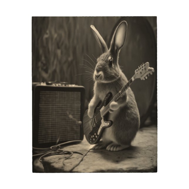 Bunny Playing a Guitar Wood Wall Art (Front)