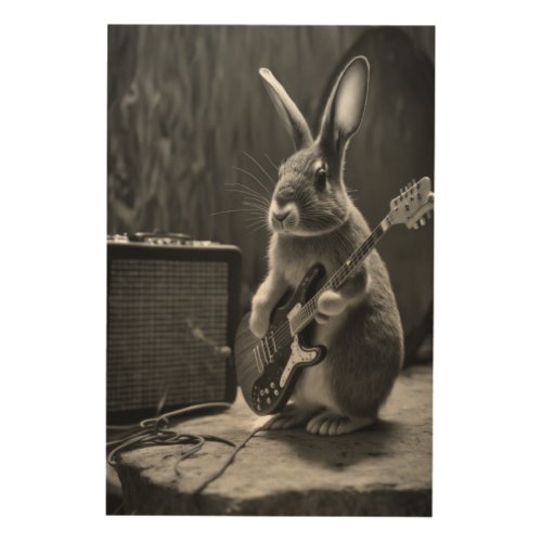 Bunny Playing a Guitar Wood Wall Art