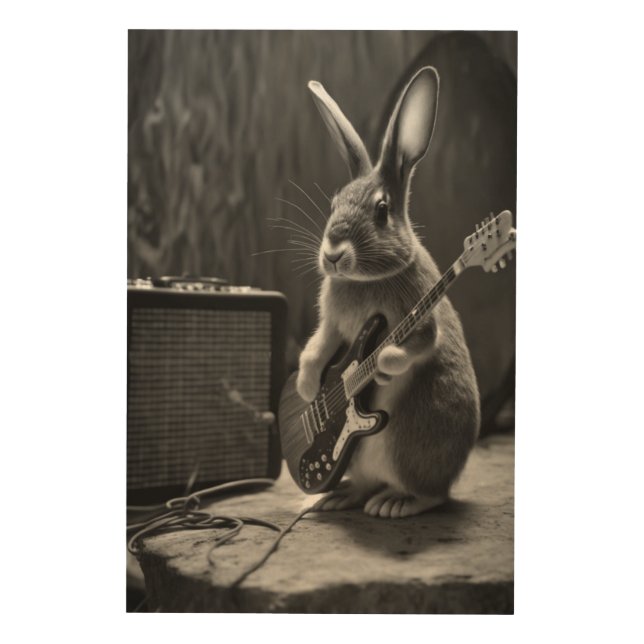 Bunny Playing a Guitar Wood Wall Art (Front)
