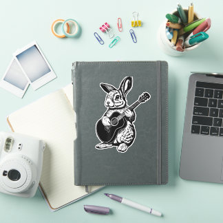 Bunny Playing Acoustic Guitar Easter Rabbit Women, Sticker