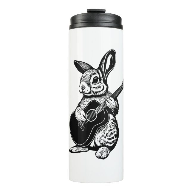 Bunny Playing Acoustic Guitar Easter Rabbit Women, Thermal Tumbler (Front)