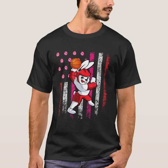 Bunny Playing Basketball Funny Basketball Easter D T-Shirt (Front)