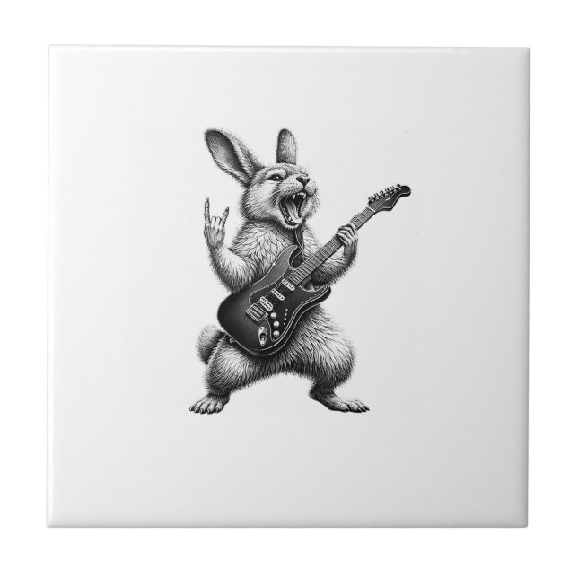 Bunny Playing Guitar Rock Star Bunny Lover Easter  Ceramic Tile (Front)