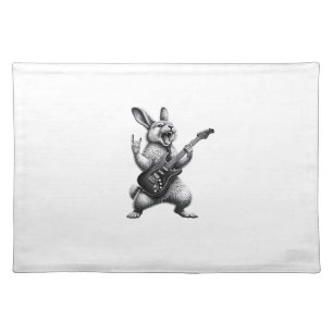 Bunny Playing Guitar Rock Star Bunny Lover Easter  Cloth Placemat