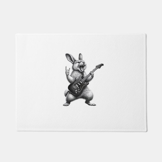 Bunny Playing Guitar Rock Star Bunny Lover Easter  Doormat (Front)