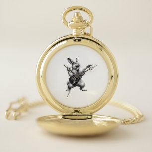 Bunny Playing Guitar Rock Star Bunny Lover Easter  Pocket Watch