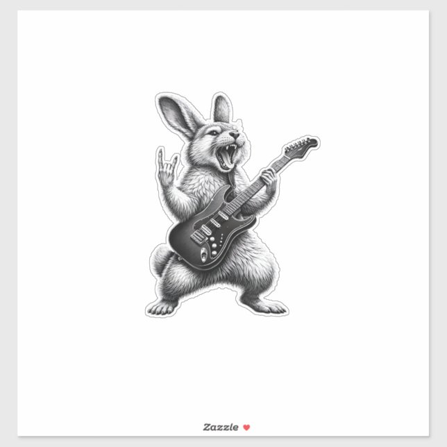 Bunny Playing Guitar Rock Star Bunny Lover Easter  Sticker (Sheet)