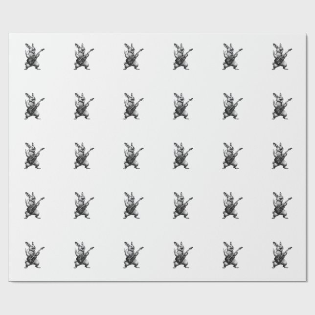 Bunny Playing Guitar Rock Star Bunny Lover Easter  Wrapping Paper (Flat)