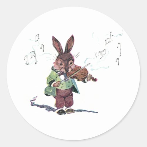 Bunny Playing the Violin Classic Round Sticker