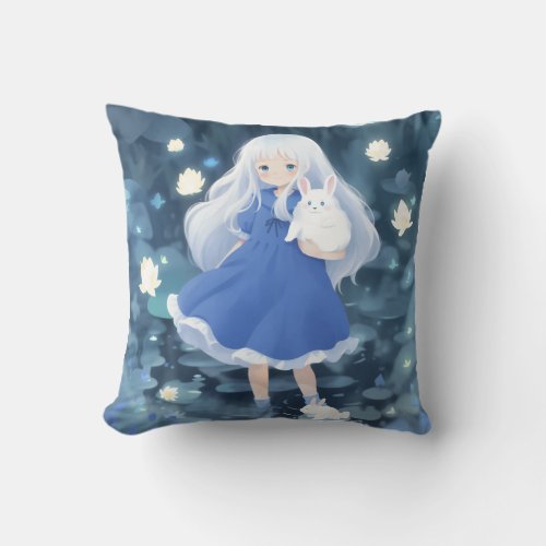 Bunny Pond Throw Pillow