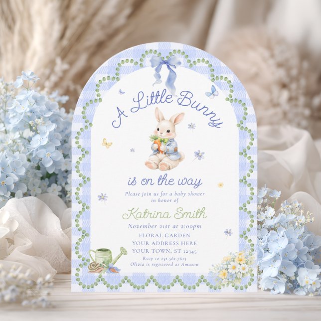 Bunny Pretty Rabbit Gingham Baby Shower Invitation (Creator Uploaded)