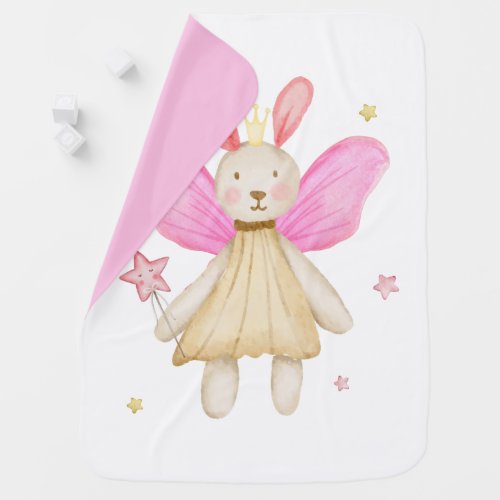 Bunny Princess Fairy Pink Star Girl Nursery  Baby Blanket