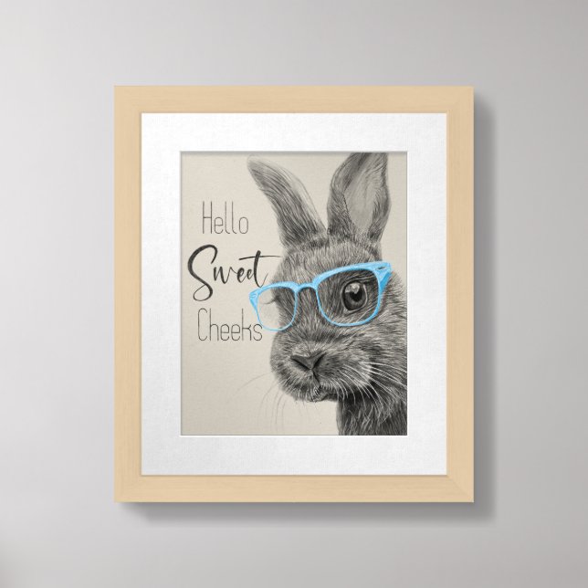 Bunny Print with Blue Glasses – Funny Nursery (Framed Front)