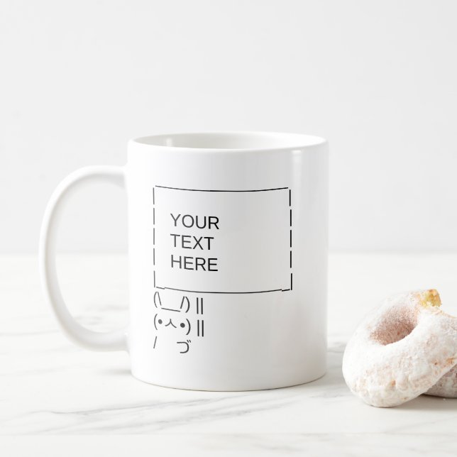Bunny Protest Sign / Customizable ASCII Text Art Coffee Mug (With Donut)