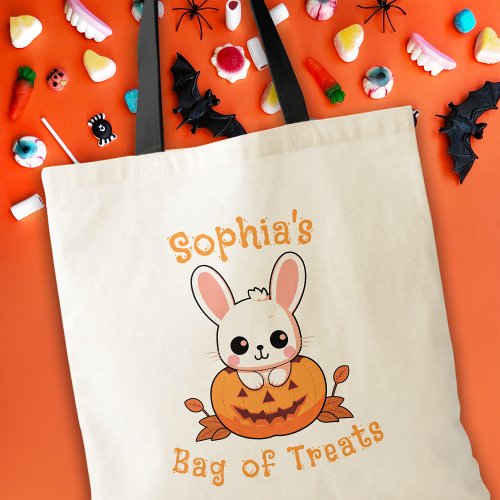 Bunny Pumpkin Kids Halloween Trick or Treat Tote Bag