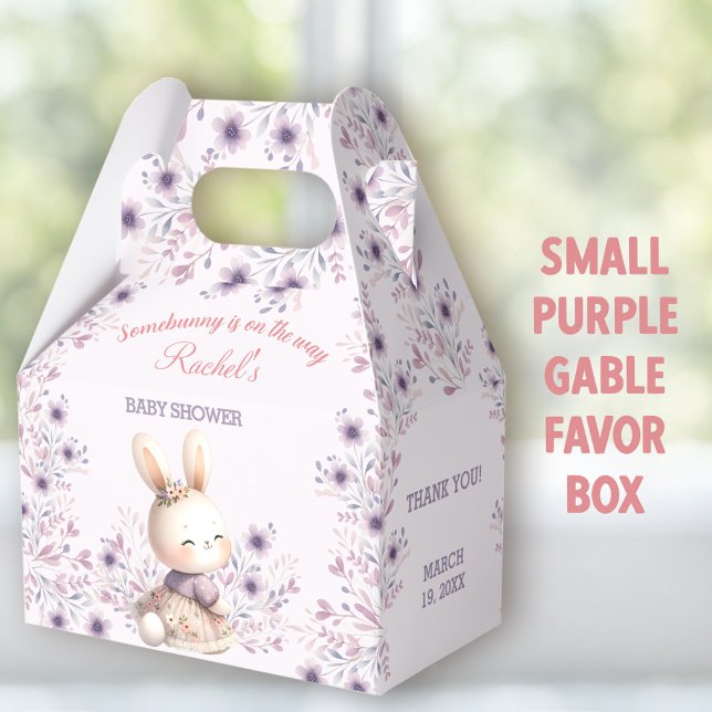 Bunny Purple Floral Spring Girl Baby Shower Small Favor Boxes (Easter Bunny purple small Gable Favor Boxes - You can choose from 3 sizes of these gable favor boxes)