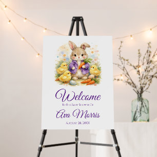 Bunny Purple Jacket Baby Shower Welcome Sign