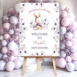 Bunny Purple White Floral Girl Baby Shower Welcome Foam Board